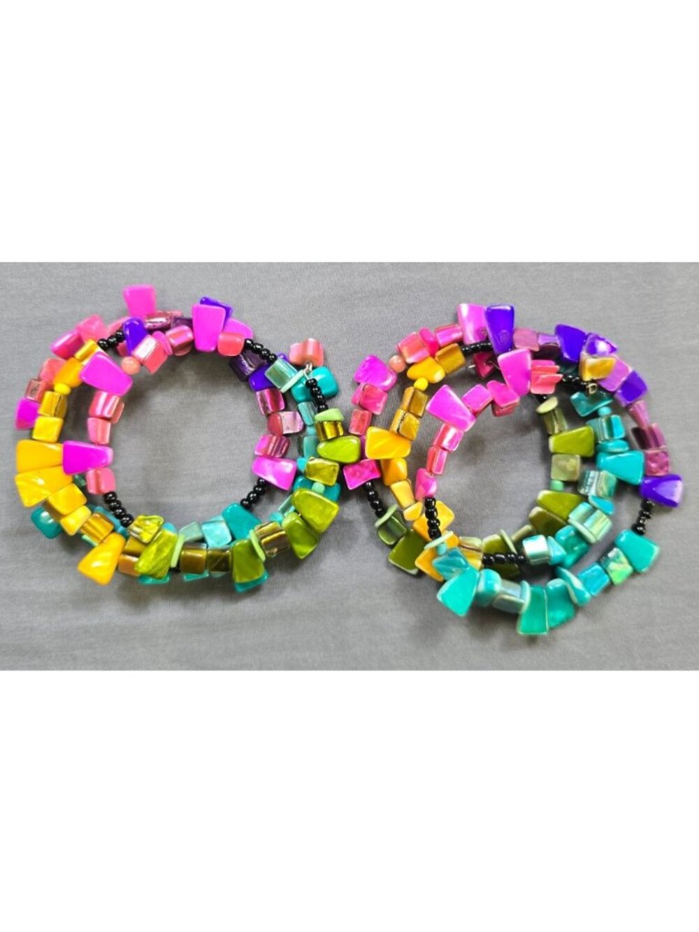 80s Colorful Beaded Spiral Bracelets Chunky Vibrant Colors Boho Jewelry